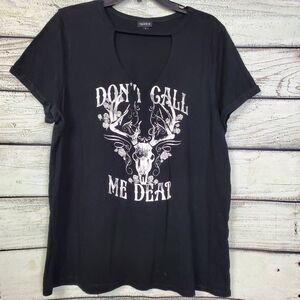 Torrid 2 Black Graphic Tee “Don’t Call Me Dead” Skull Antler Cutout Neck 100% Co